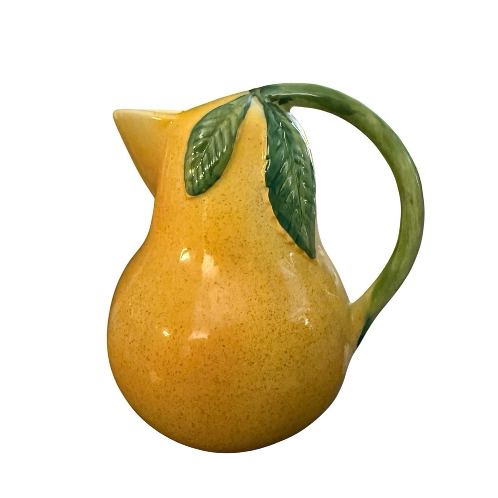 Hand Painted Italian Lemon Pitcher Made In Italy Ceramic Fruit Pottery Decor 6"